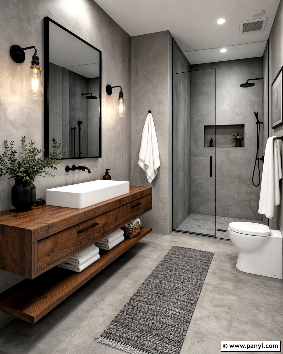 Grey Wall Industrial Bathroom - 20 grey wall bathroom ideas
