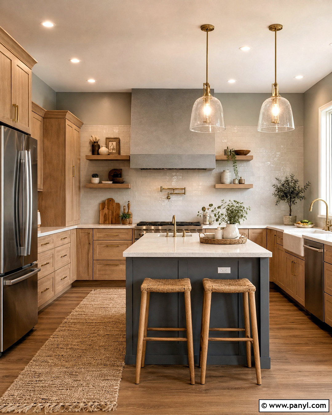 Grey Wall Kitchen With Wood Cabinets - 20 grey wall design ideas