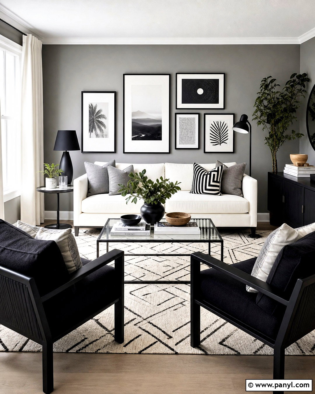 Grey Wall Living Room With Black And White Decor - 20 grey wall living room ideas