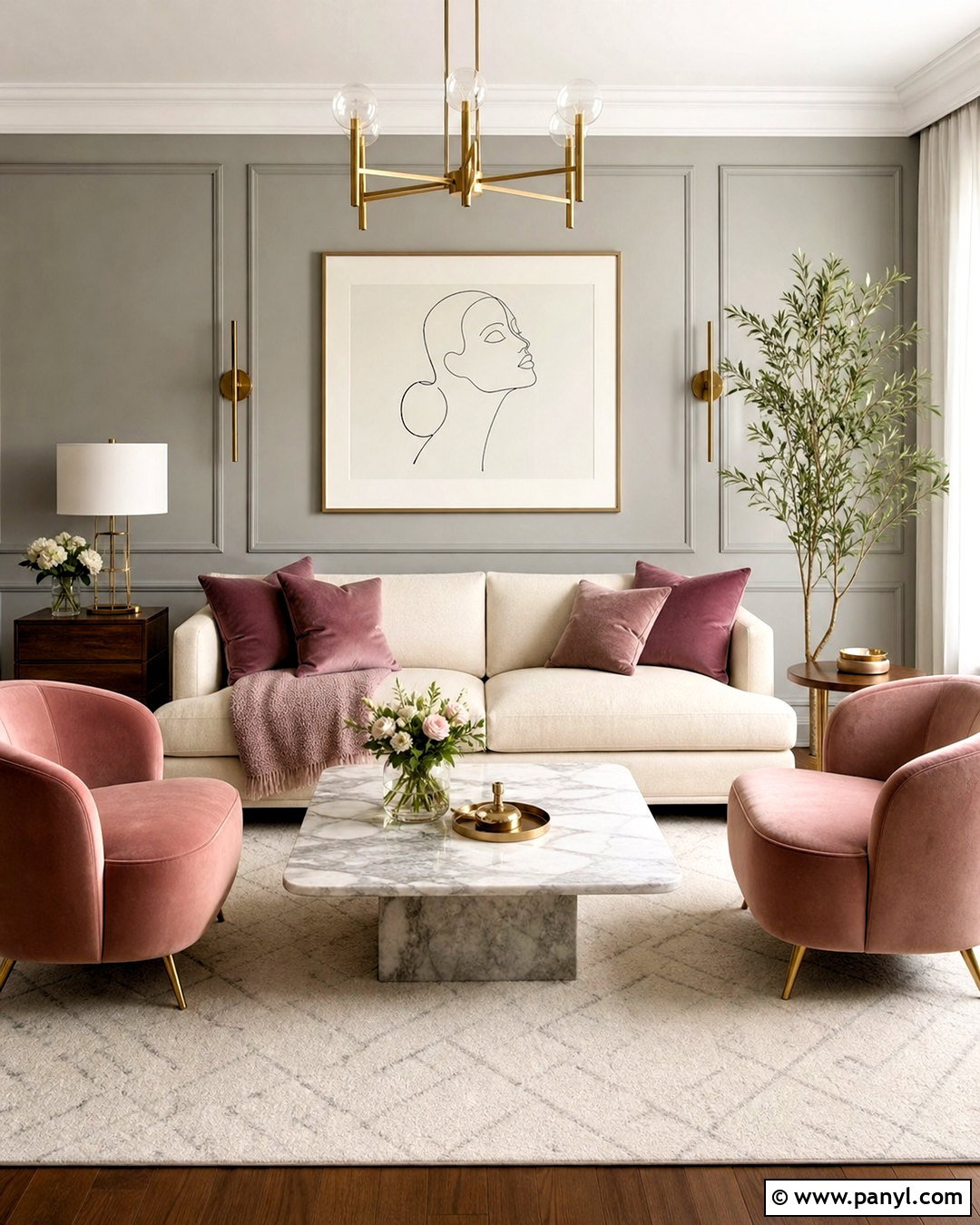 Grey Wall Living Room With Blush Pink Furniture - 20 grey wall living room ideas