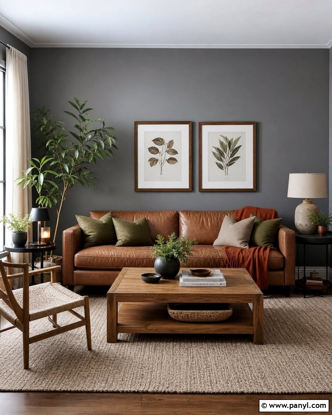 Grey Wall Living Room With Brown Sofa - 35 Grey Wall Room Ideas
