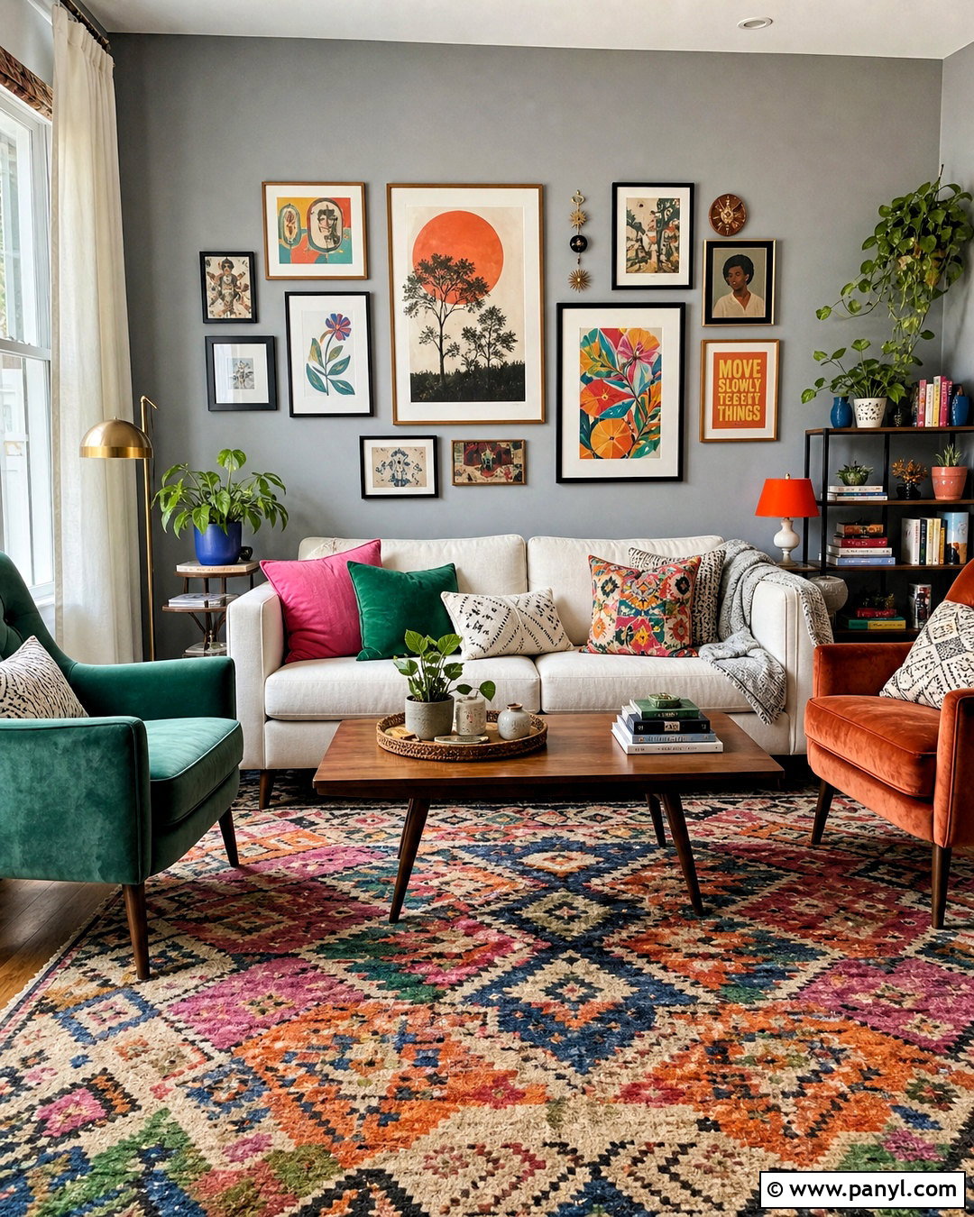 Grey Wall Living Room With Colorful Decor - 20 grey wall living room ideas