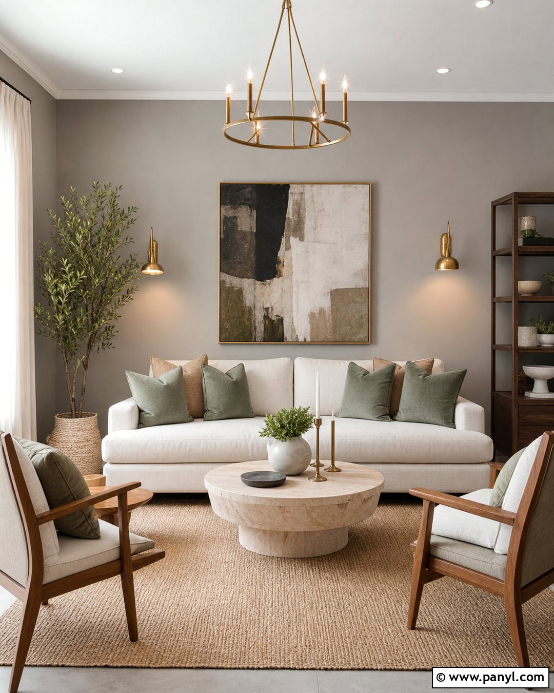 Grey Wall Living Room With Cream Sofa - 35 Grey Wall Room Ideas