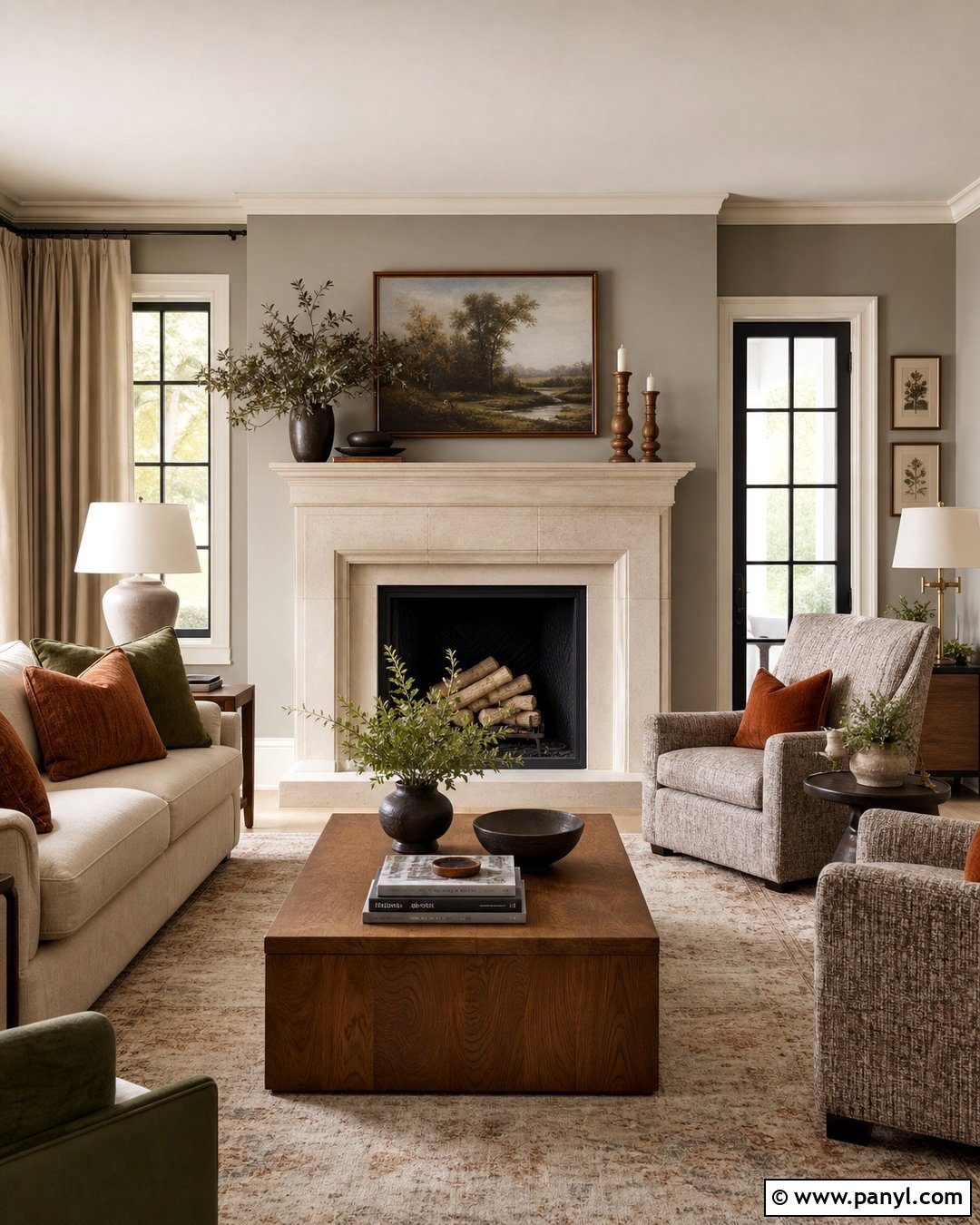 Grey Wall Living Room With Fireplace - 35 Grey Wall Room Ideas