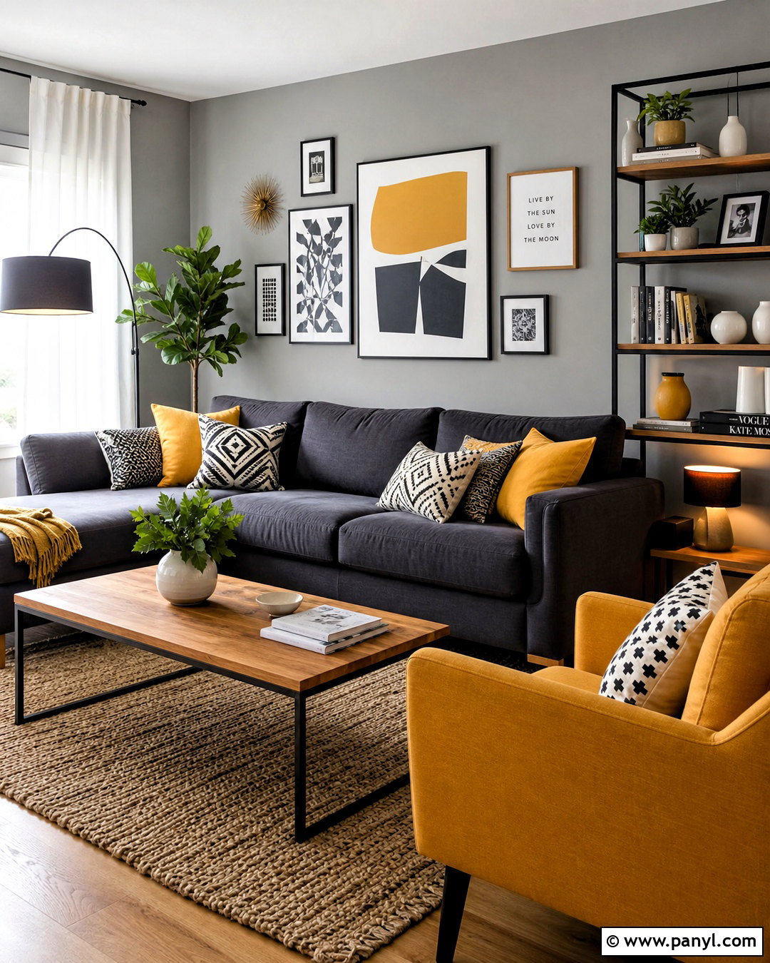 Grey Wall Living Room With Mustard Yellow Accents - 20 grey wall living room ideas
