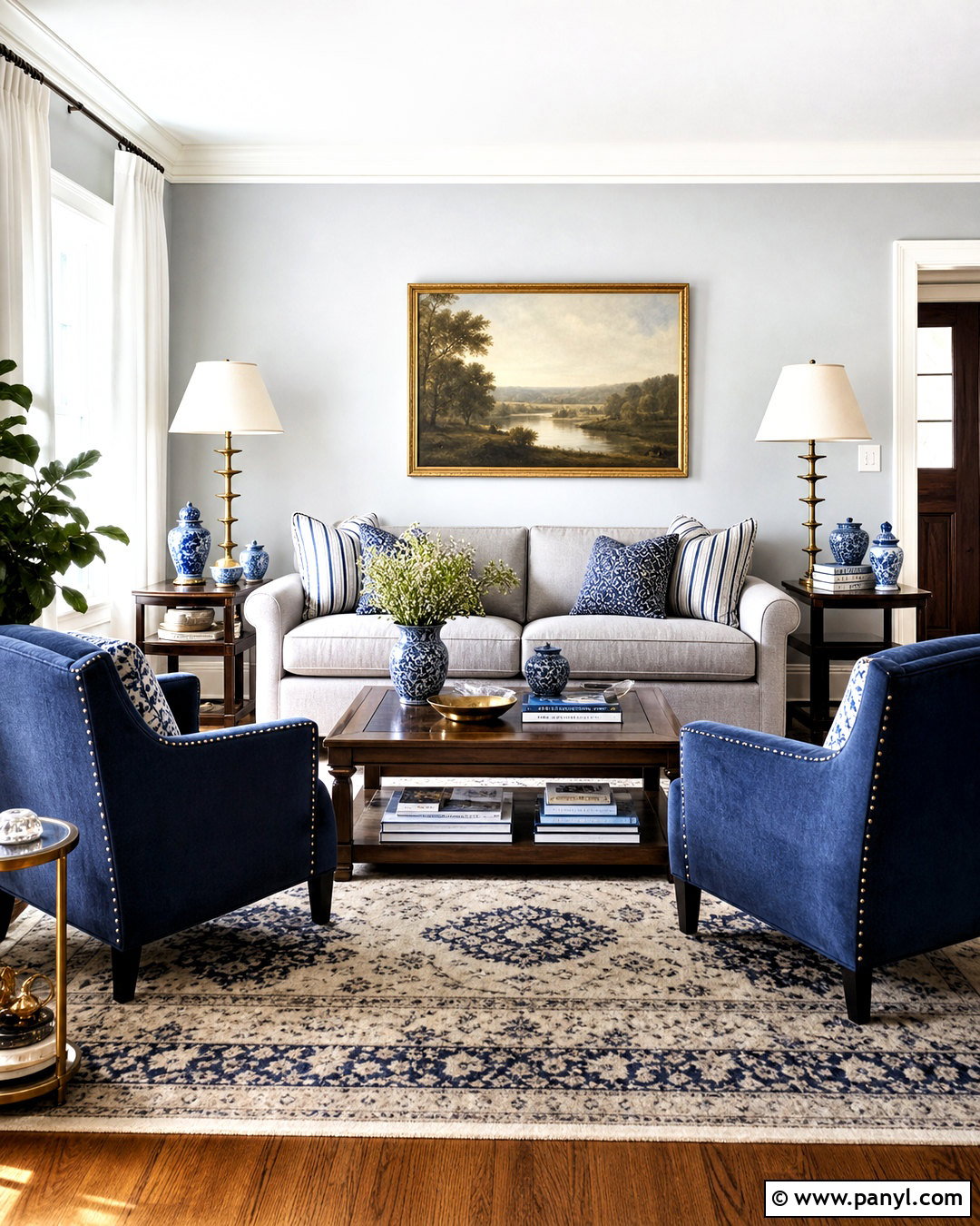 Grey Wall Living Room With Navy Blue Accents - 20 grey wall living room ideas