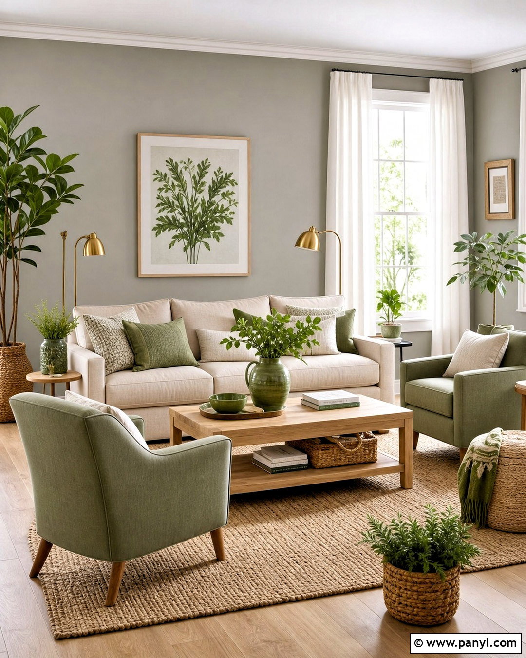 Grey Wall Living Room With Sage Green Decor - 20 grey wall living room ideas