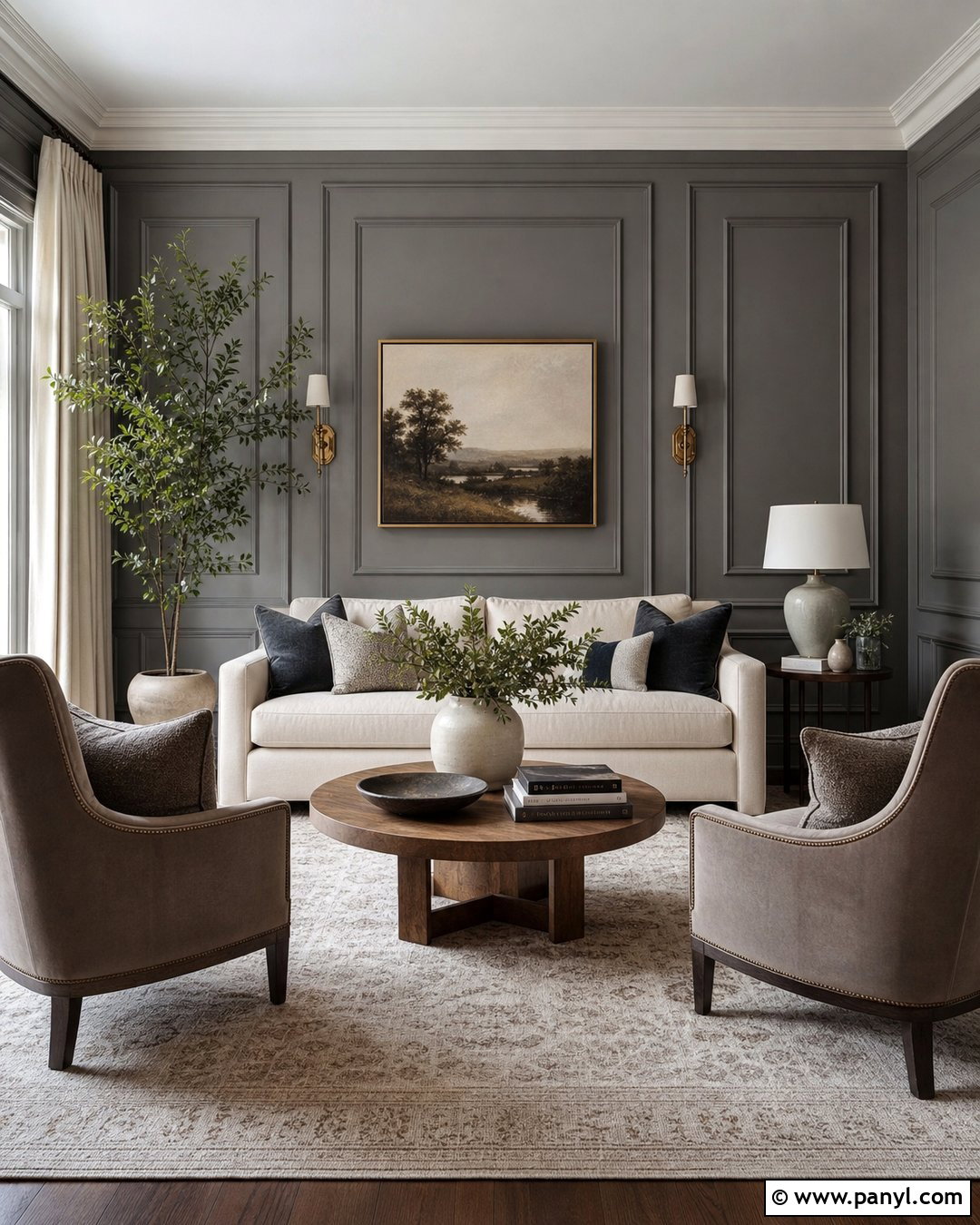 Grey Wall Living Room With Wall Paneling - 35 Grey Wall Room Ideas