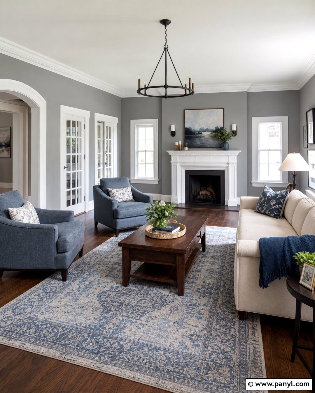 Grey Wall Living Room With White Trim - 35 Grey Wall Room Ideas