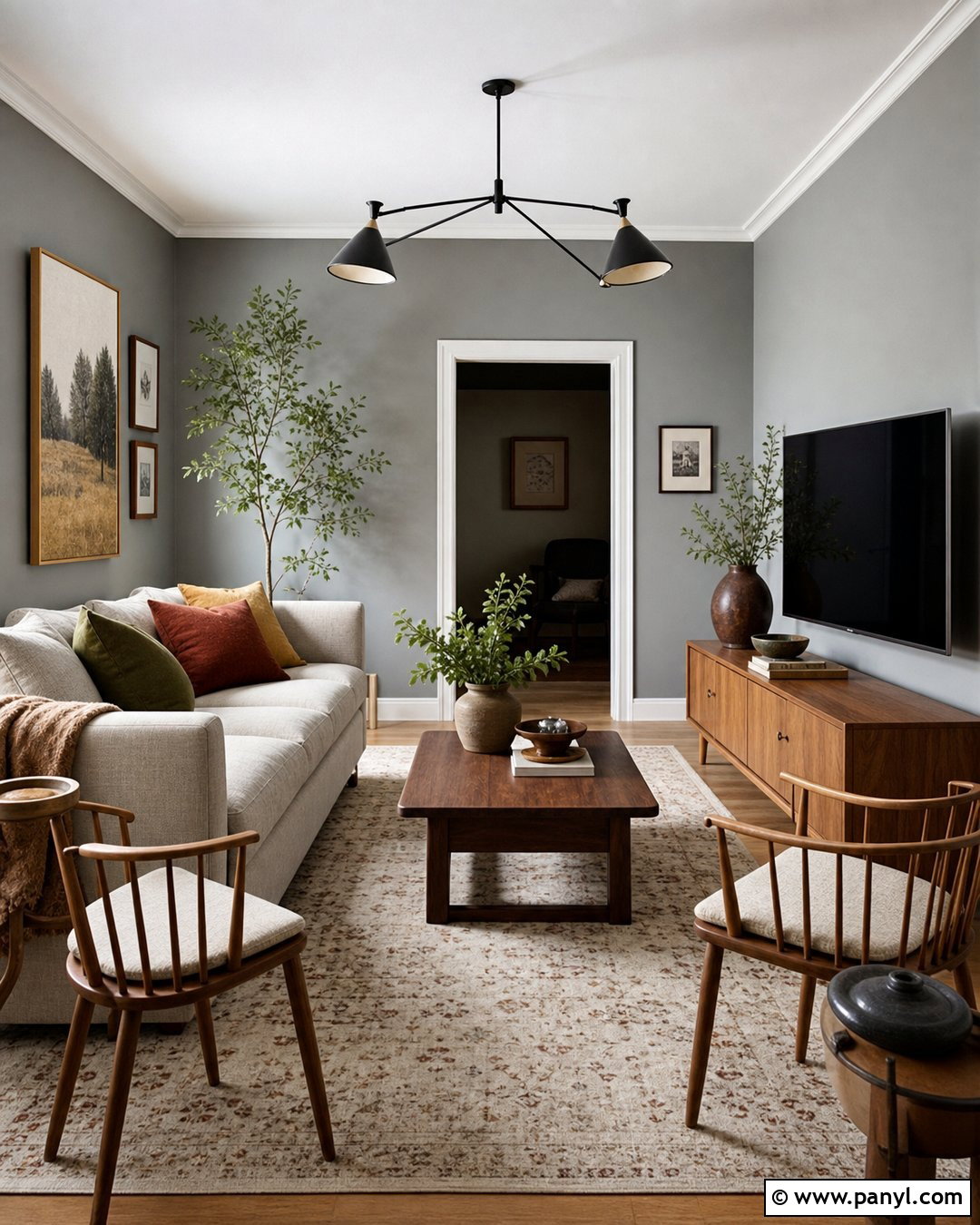 Grey Wall Living Room With Wood Furniture - 35 Grey Wall Room Ideas