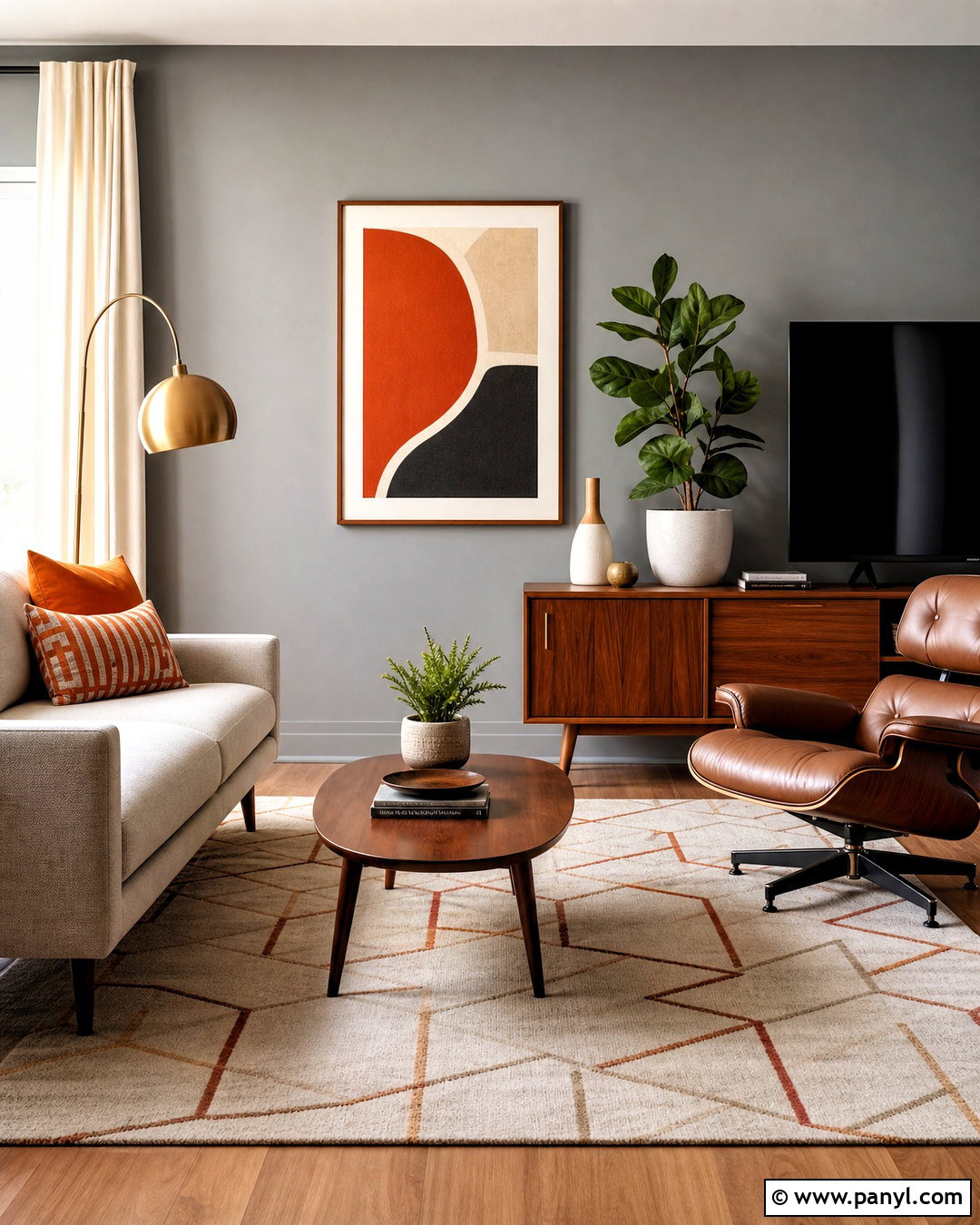 Grey Wall Midcentury Modern Living Room - 20 grey wall living room ideas