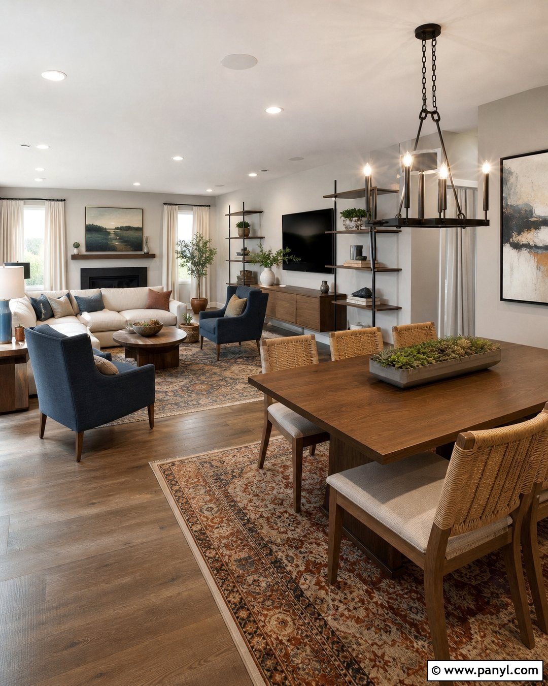 Grey Wall Open-Plan Interior - 30 Grey Wall Interior Ideas