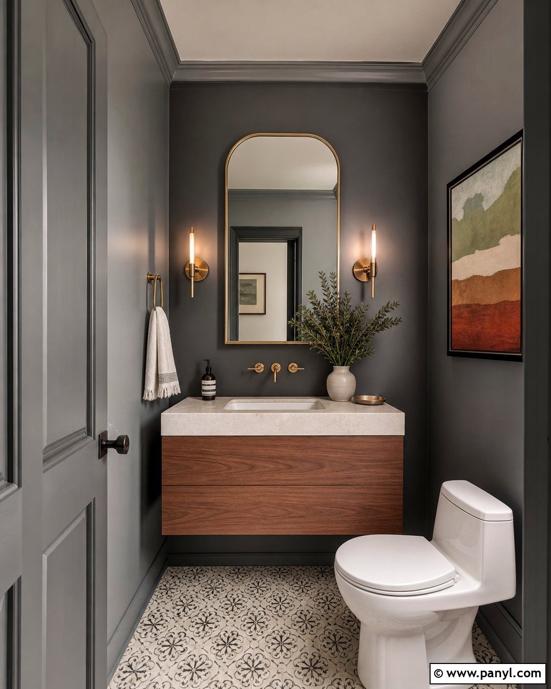 Grey Wall Powder Room - 35 Grey Wall Room Ideas