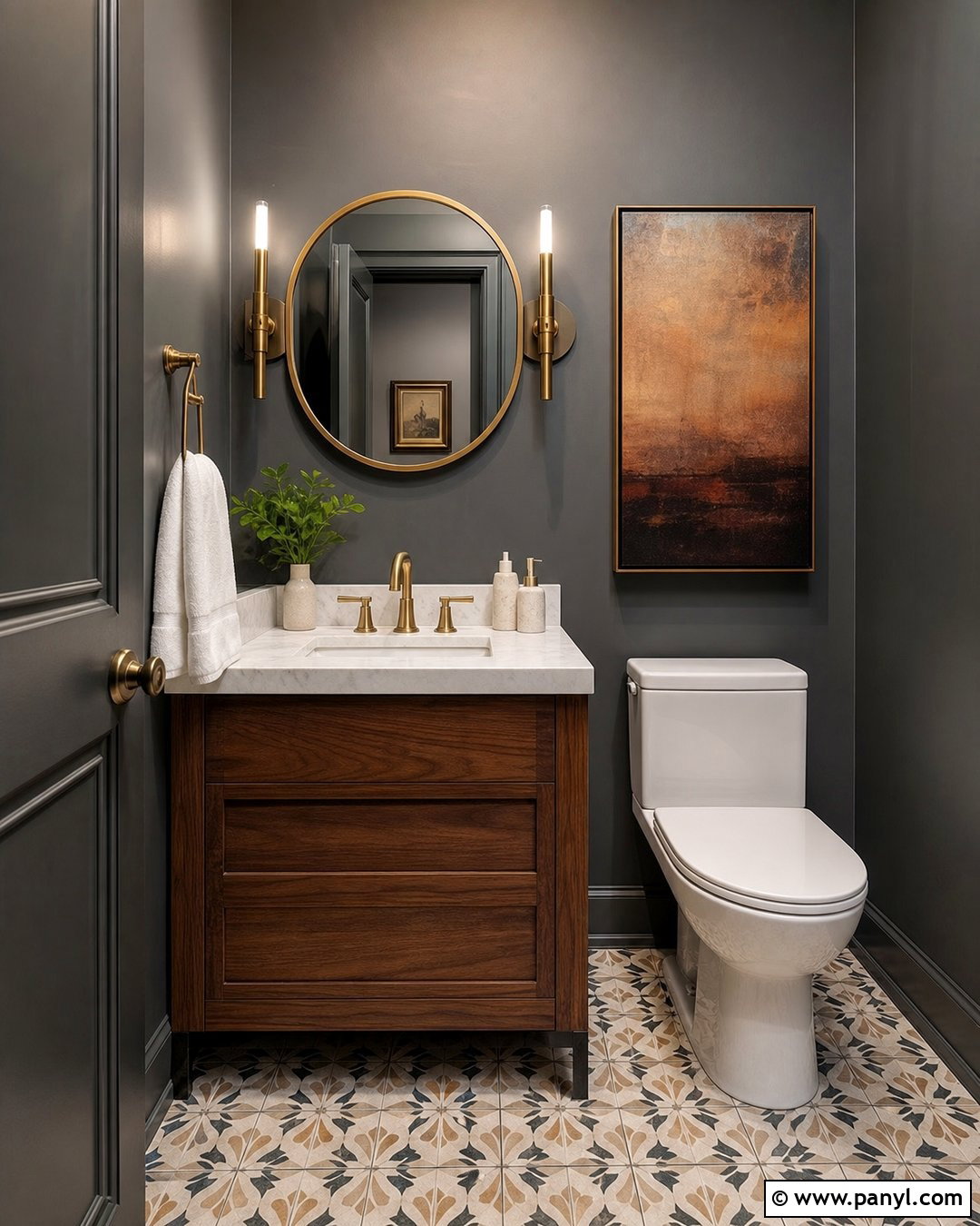 Grey Wall Powder Room - 30 Grey Wall Interior Ideas