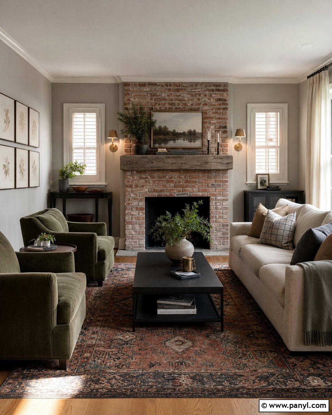 Grey Wall With Brick Fireplace - 50 grey wall ideas
