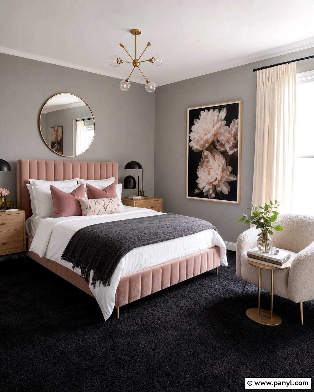 Grey Walls Black Carpet Blush Bedroom - 20 Grey Walls Black Carpet Ideas