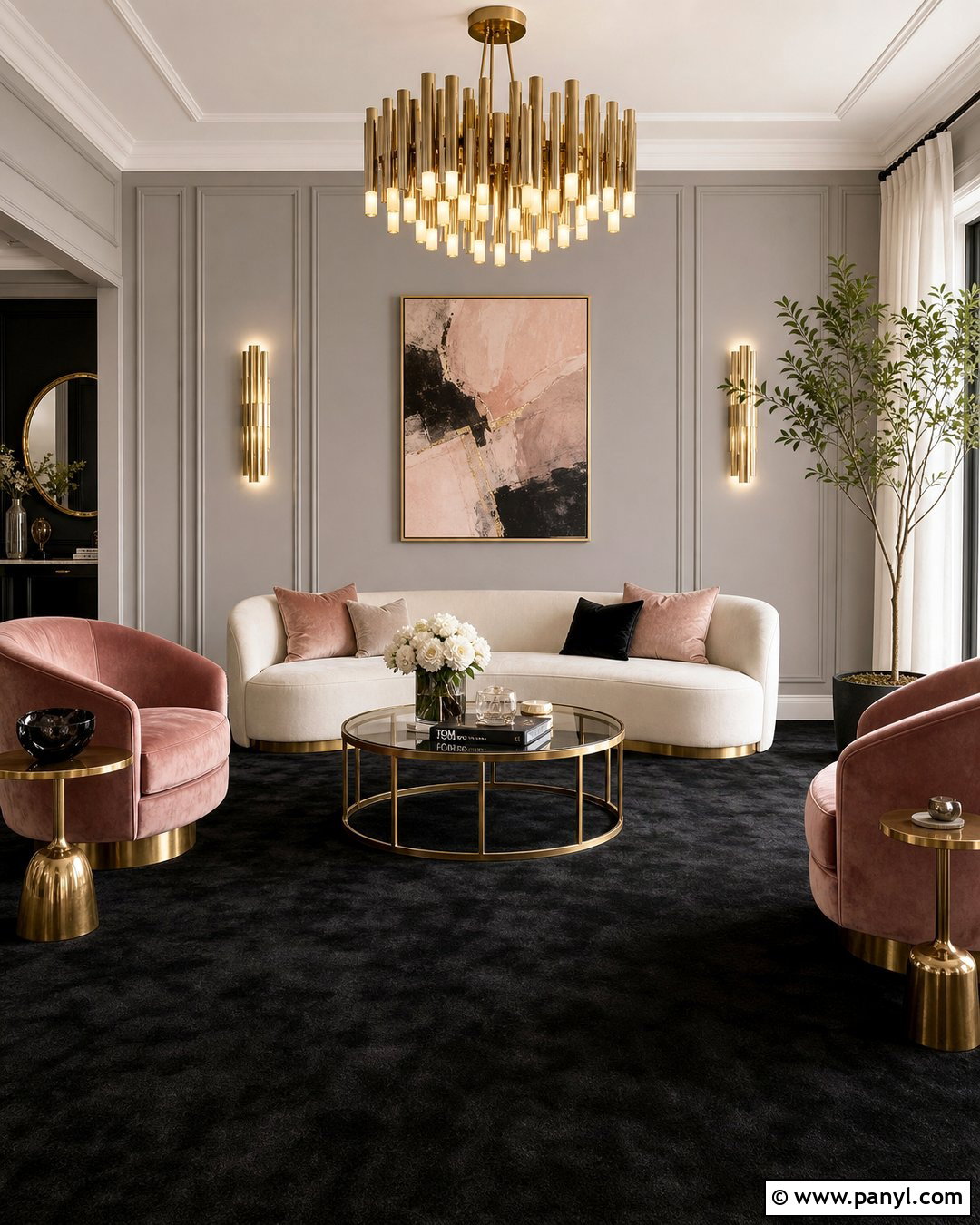 Grey Walls Black Carpet Glam Living Room - 20 Grey Walls Black Carpet Ideas