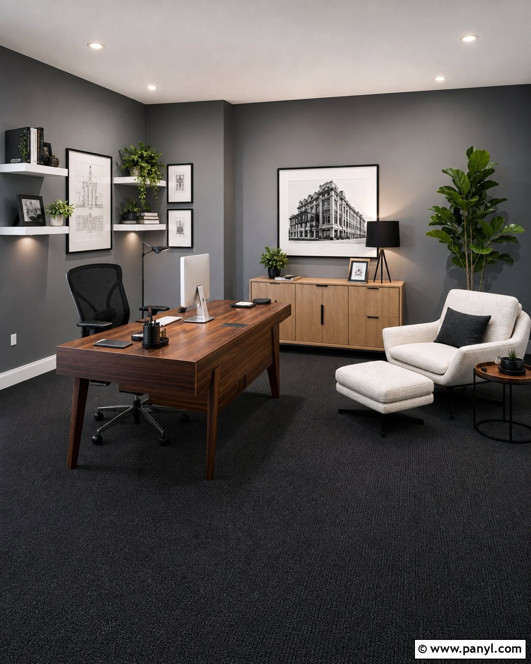Grey Walls Black Carpet Home Office - 20 Grey Walls Black Carpet Ideas