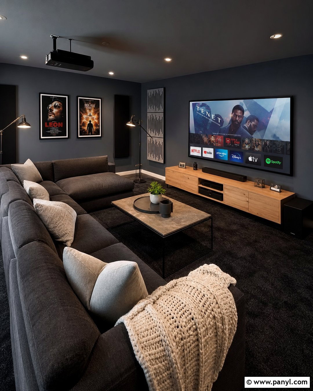 Grey Walls Black Carpet Media Room - 20 Grey Walls Black Carpet Ideas