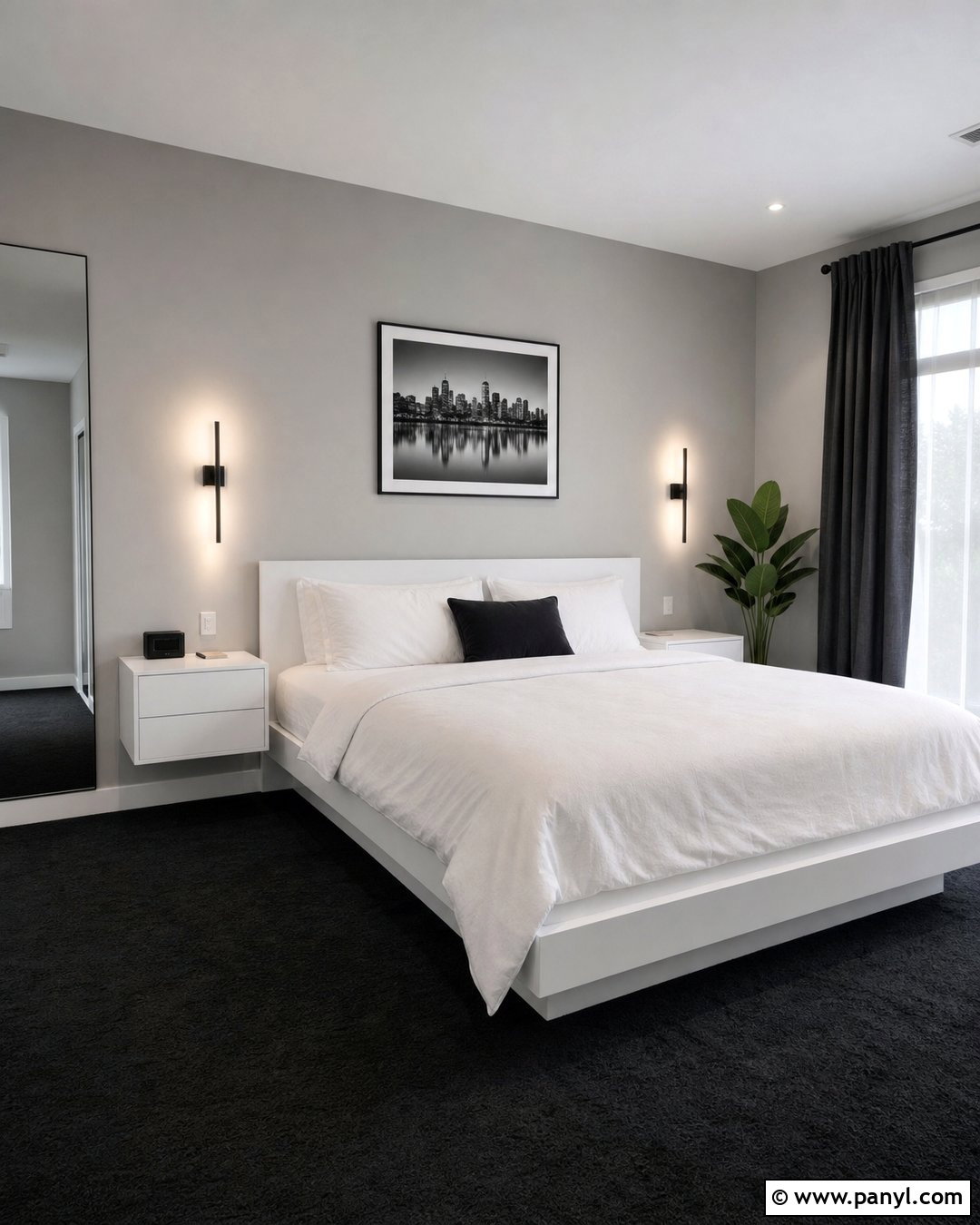 Grey Walls Black Carpet Minimalist Bedroom - 20 Grey Walls Black Carpet Ideas