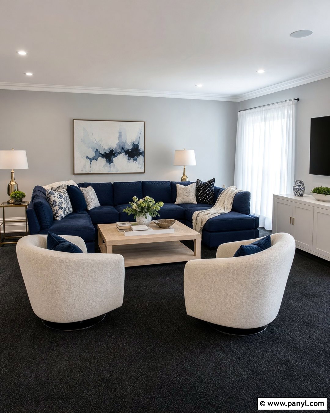 Grey Walls Black Carpet Navy Living Room - 20 Grey Walls Black Carpet Ideas