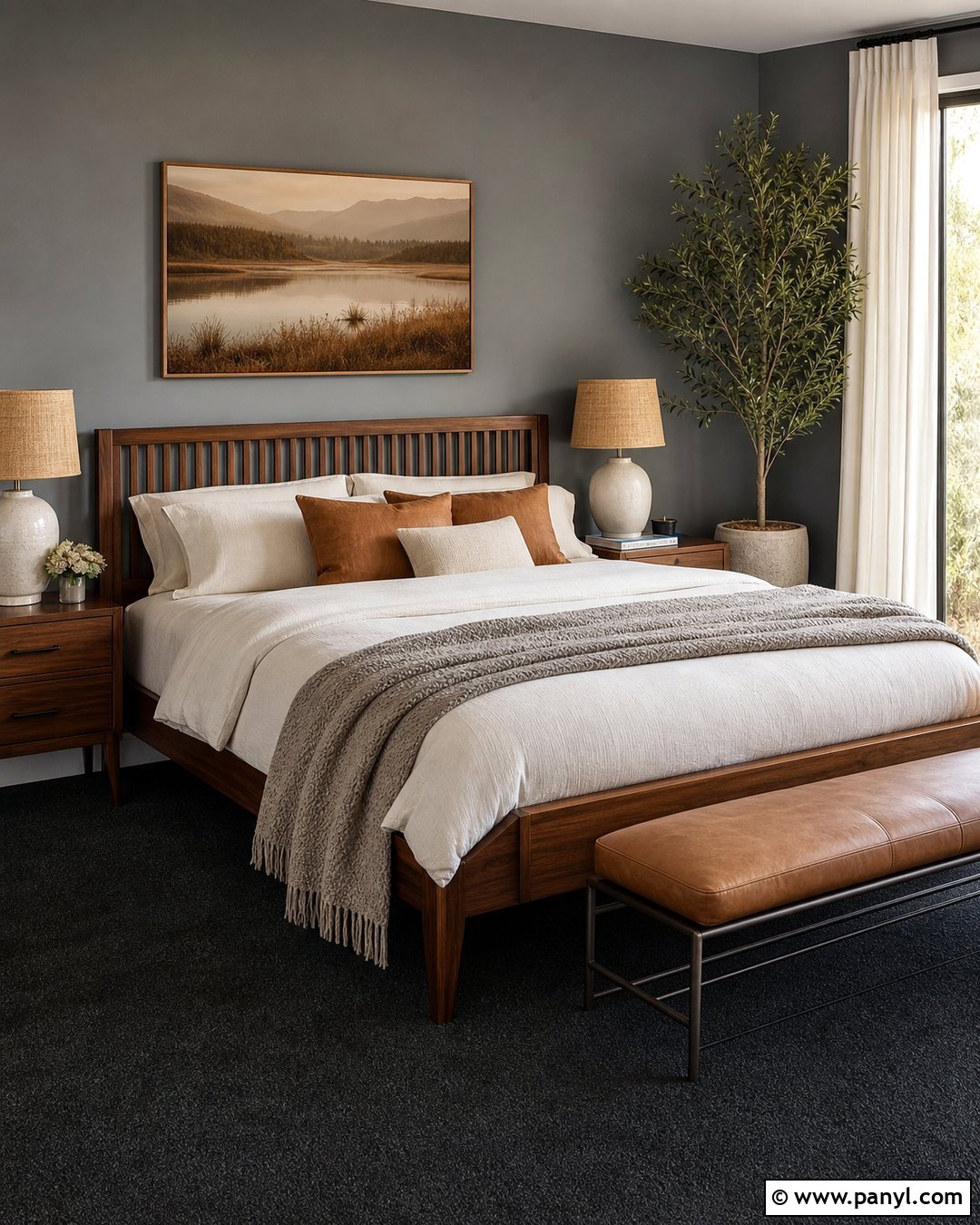 Grey Walls Black Carpet Warm Wood Bedroom - 20 Grey Walls Black Carpet Ideas