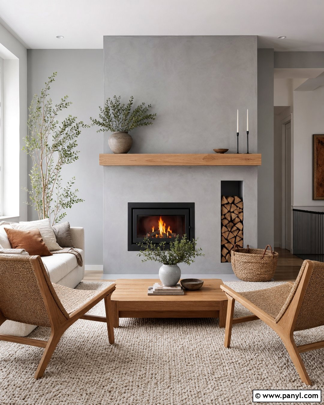 Grey Walls With A Scandinavian Fireplace - 20 Grey Walls In A Scandinavian Interior Ideas