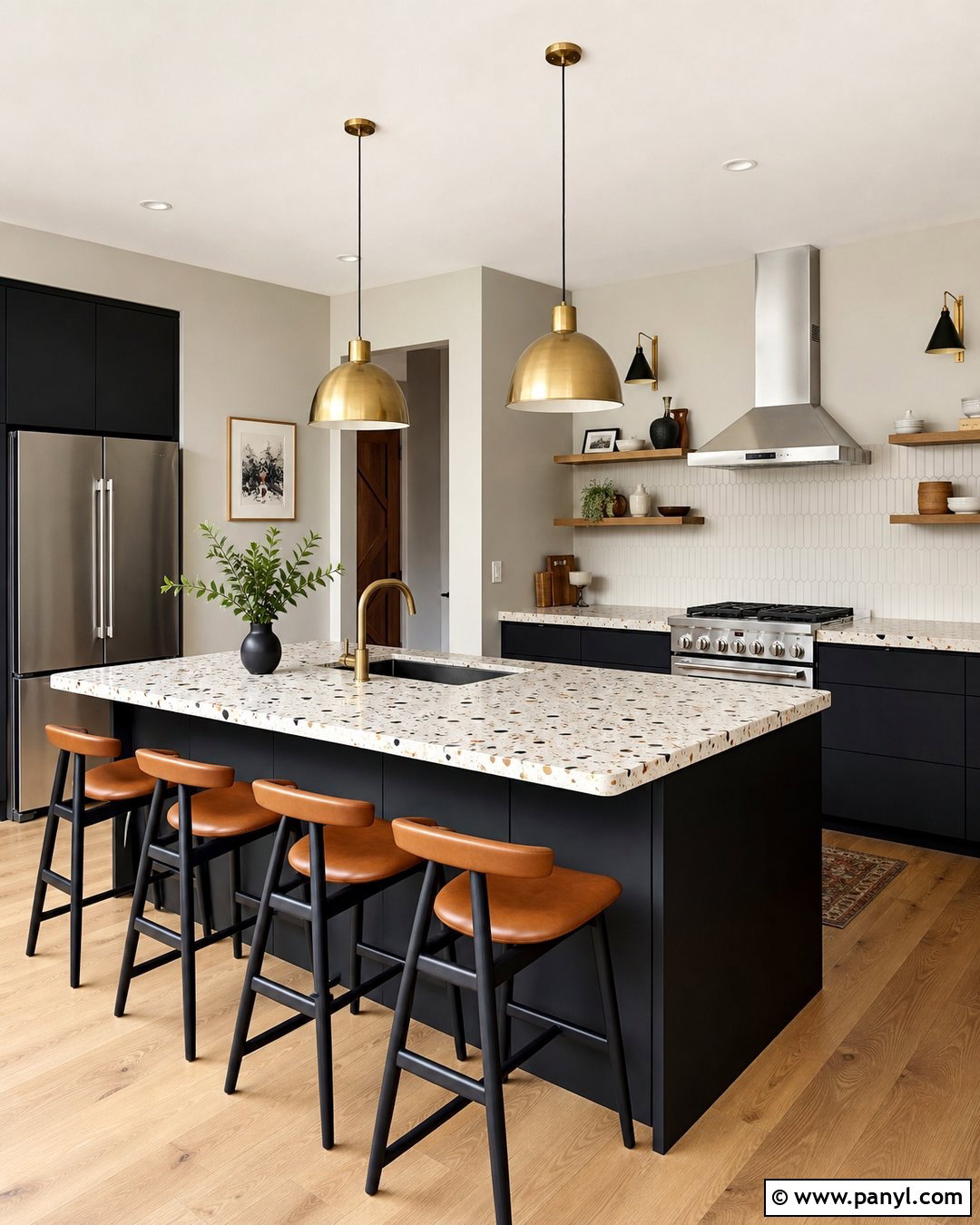 Grey Walls With Black Cabinets And Terrazzo Counters - 25 Grey Walls Black Cabinets