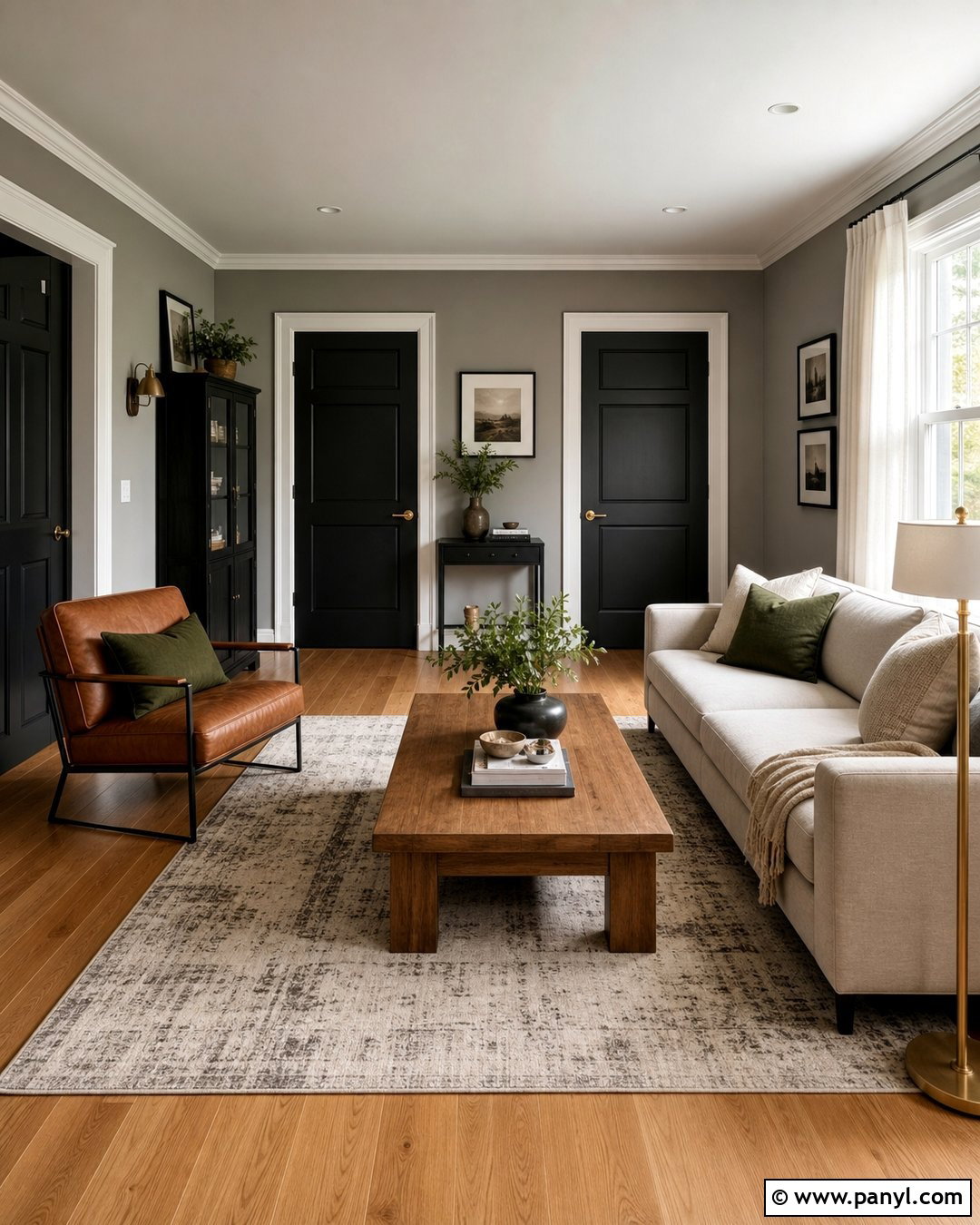 Grey Walls With Black Doors And Wood Floors - 25 Grey Walls With Black Doors