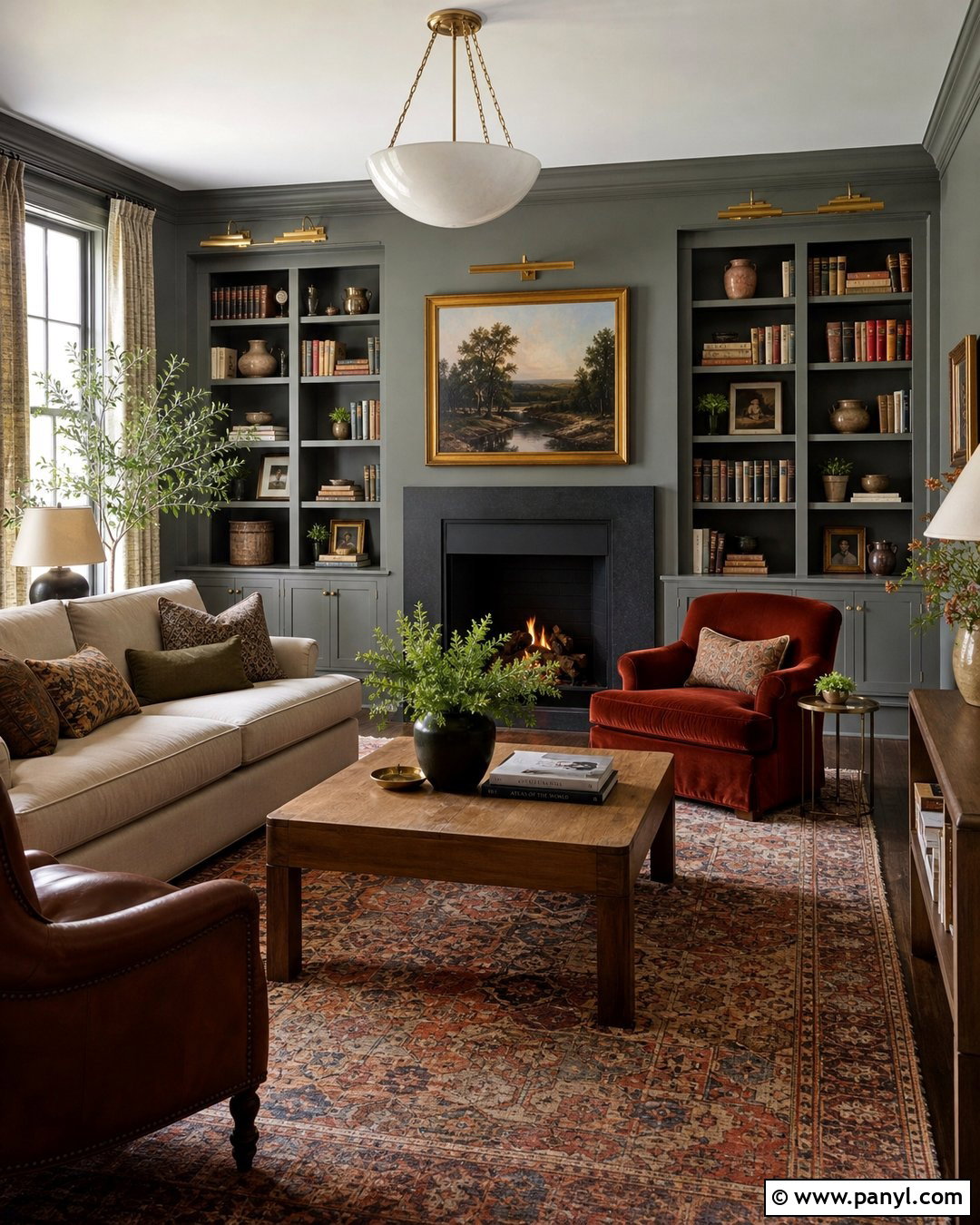 Grey Walls With Built-In Shelves - 50 grey walls