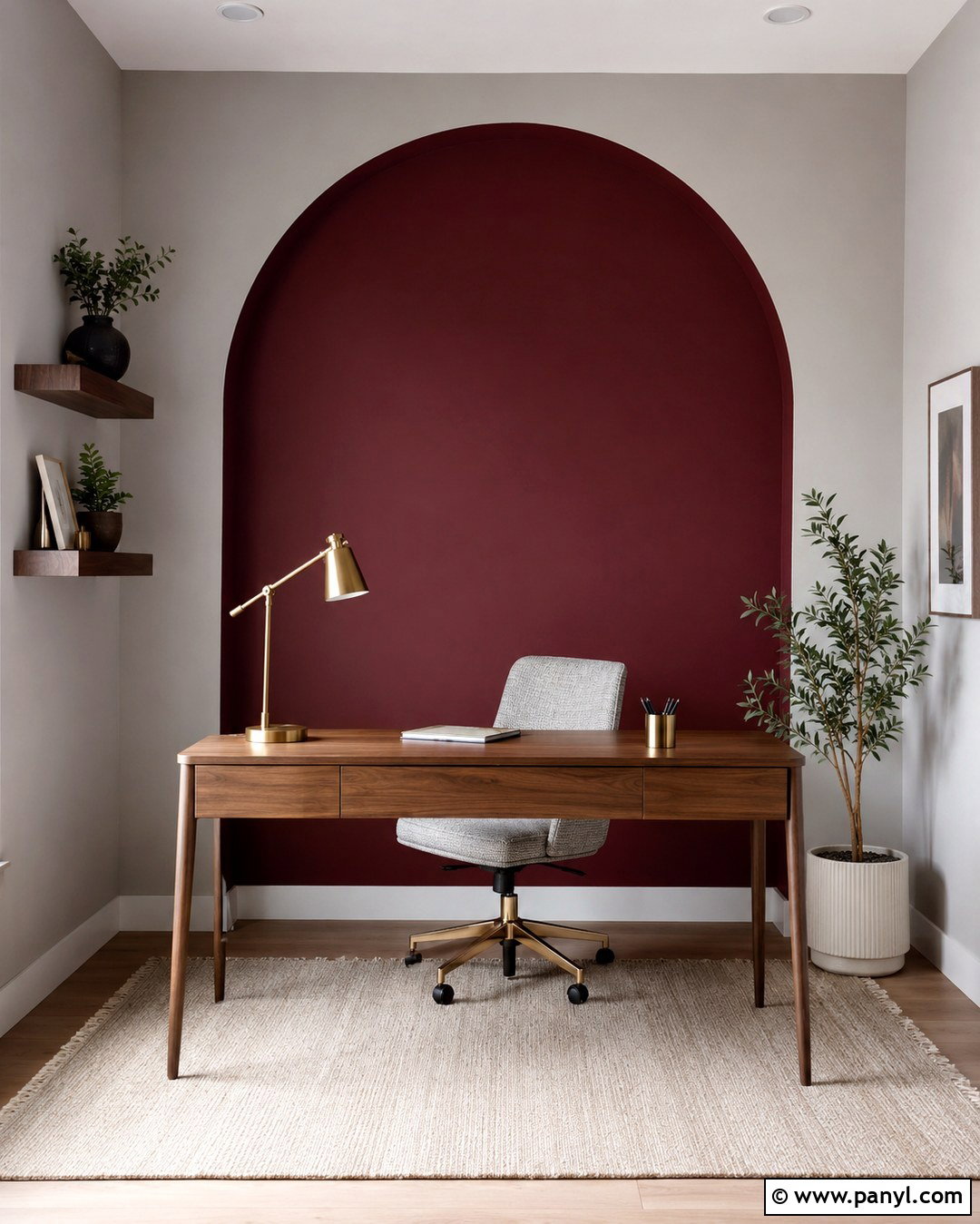 Grey Walls With Burgundy Painted Arch - 20 burgundy and grey walls