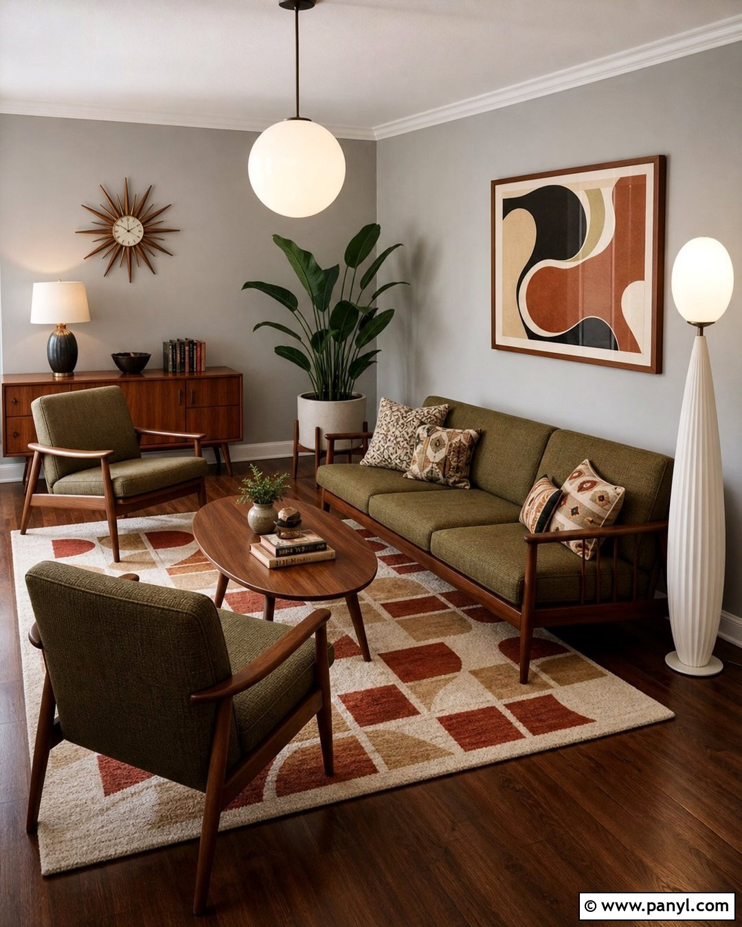 Grey Walls With Mid-Century Furniture - 50 grey walls