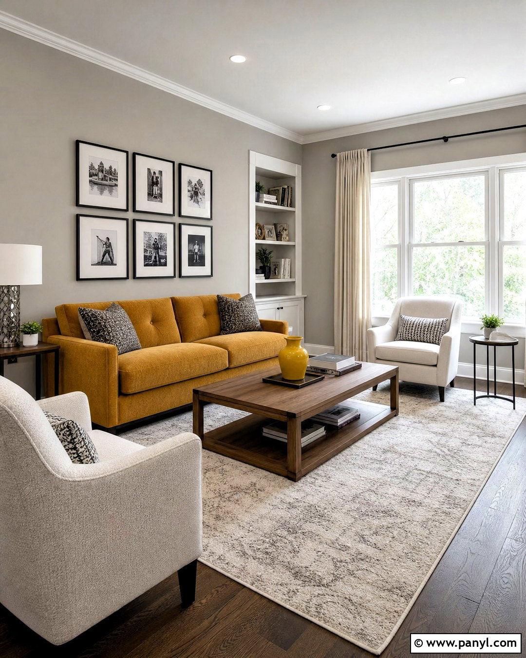 Grey Walls With Mustard Sofa - 20 grey and mustard living room ideas