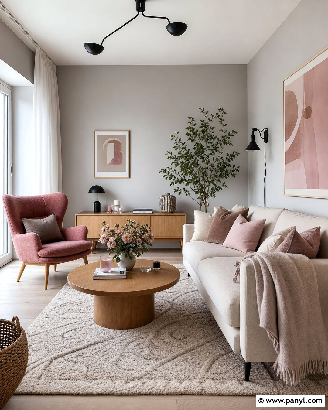 Grey Walls With Soft Pink Decor - 20 Grey Walls In A Scandinavian Interior Ideas