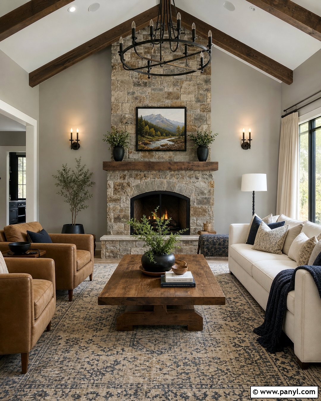 Grey Walls With Stone Fireplace - 50 grey walls