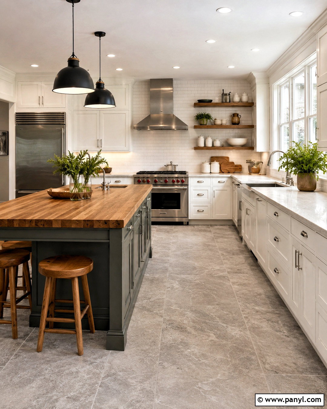 Grey Walls With White Cabinets And Wood Countertops - 20 White Cabinets Grey Walls