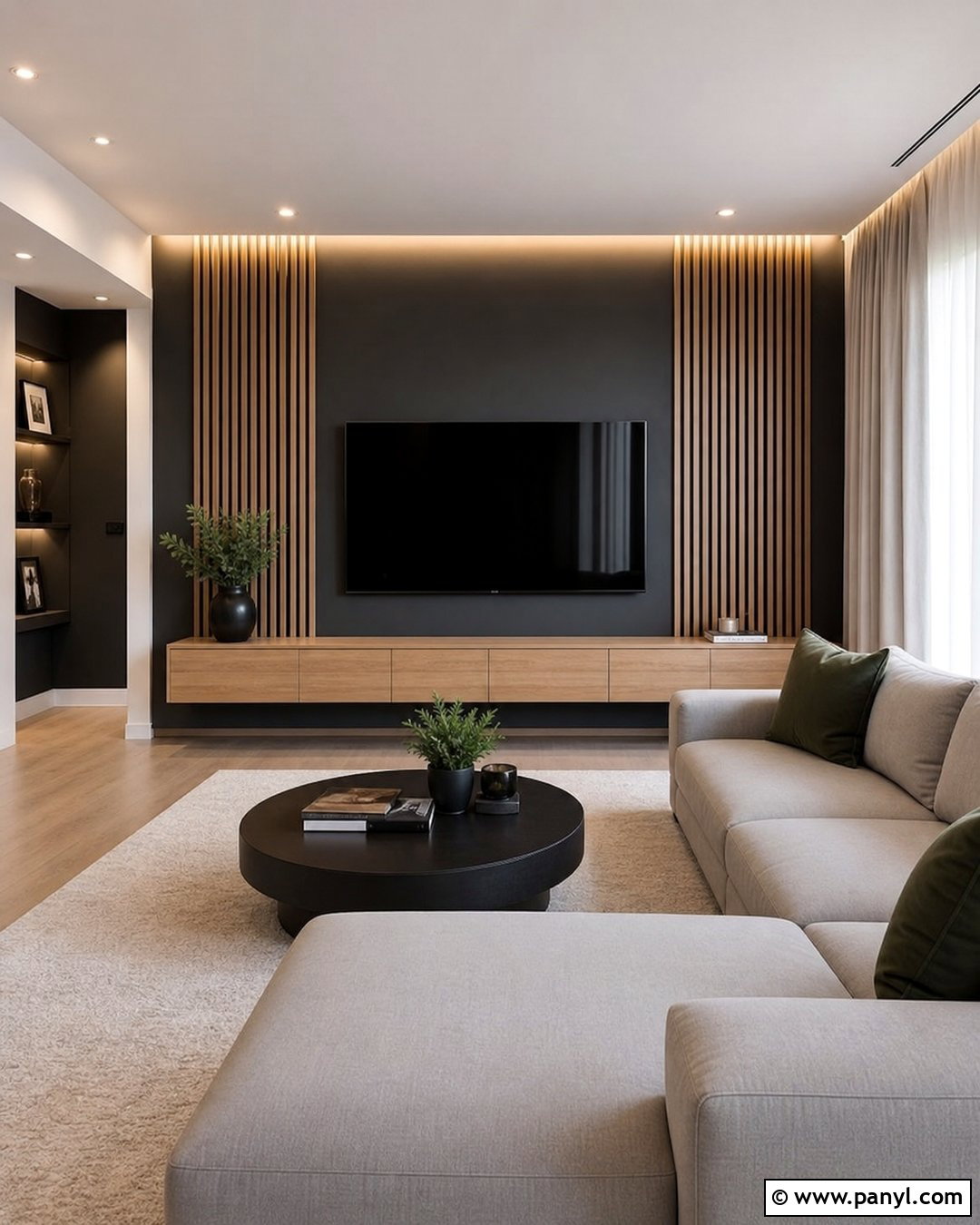 Grey Wood Slat TV Accent Wall - 35 grey accent wall ideas