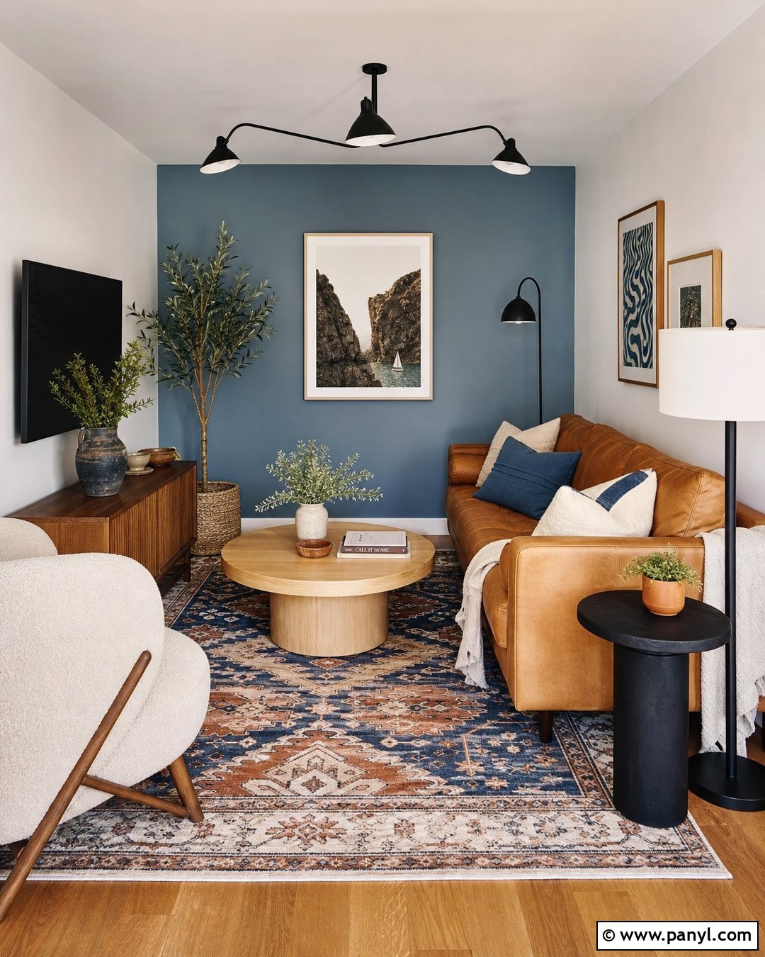 Greyish Blue Accent Wall With Warm White - 20 Greyish Blue Wall Ideas