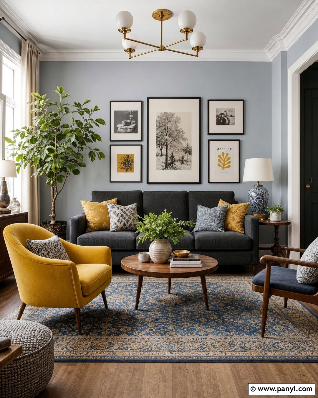 Greyish Blue Walls With Mustard Accents - 20 Greyish Blue Wall Ideas