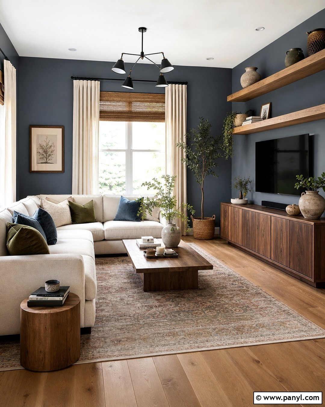 Greyish Blue Walls With Natural Wood - 20 Greyish Blue Wall Ideas