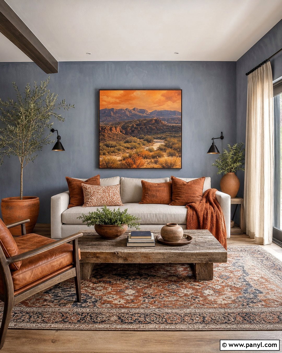 Greyish Blue Walls With Terracotta Decor - 20 Greyish Blue Wall Ideas