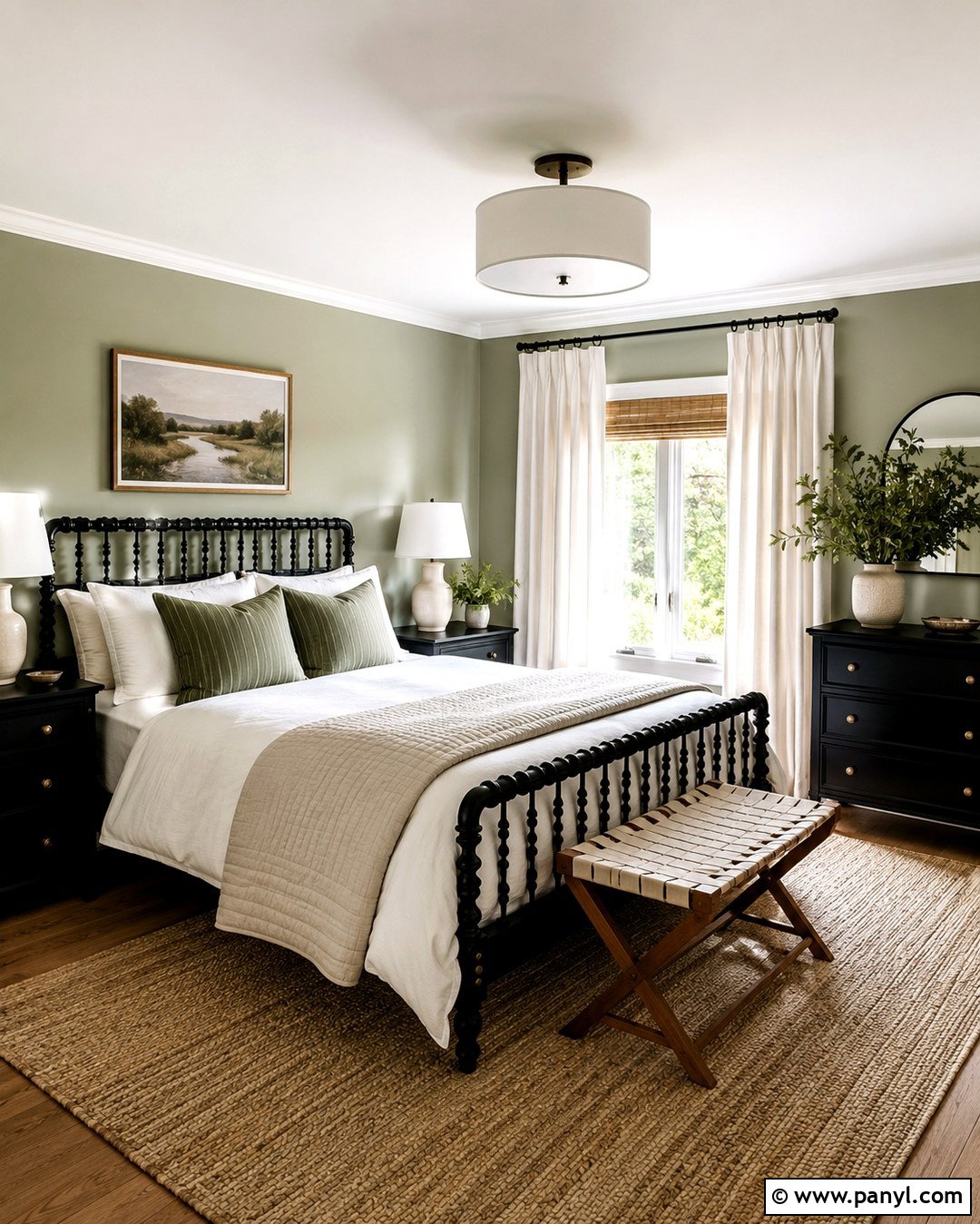 Guest Bedroom With Sage Green Walls And Black Furniture - 20 Sage Green Walls With Black Furniture Ideas