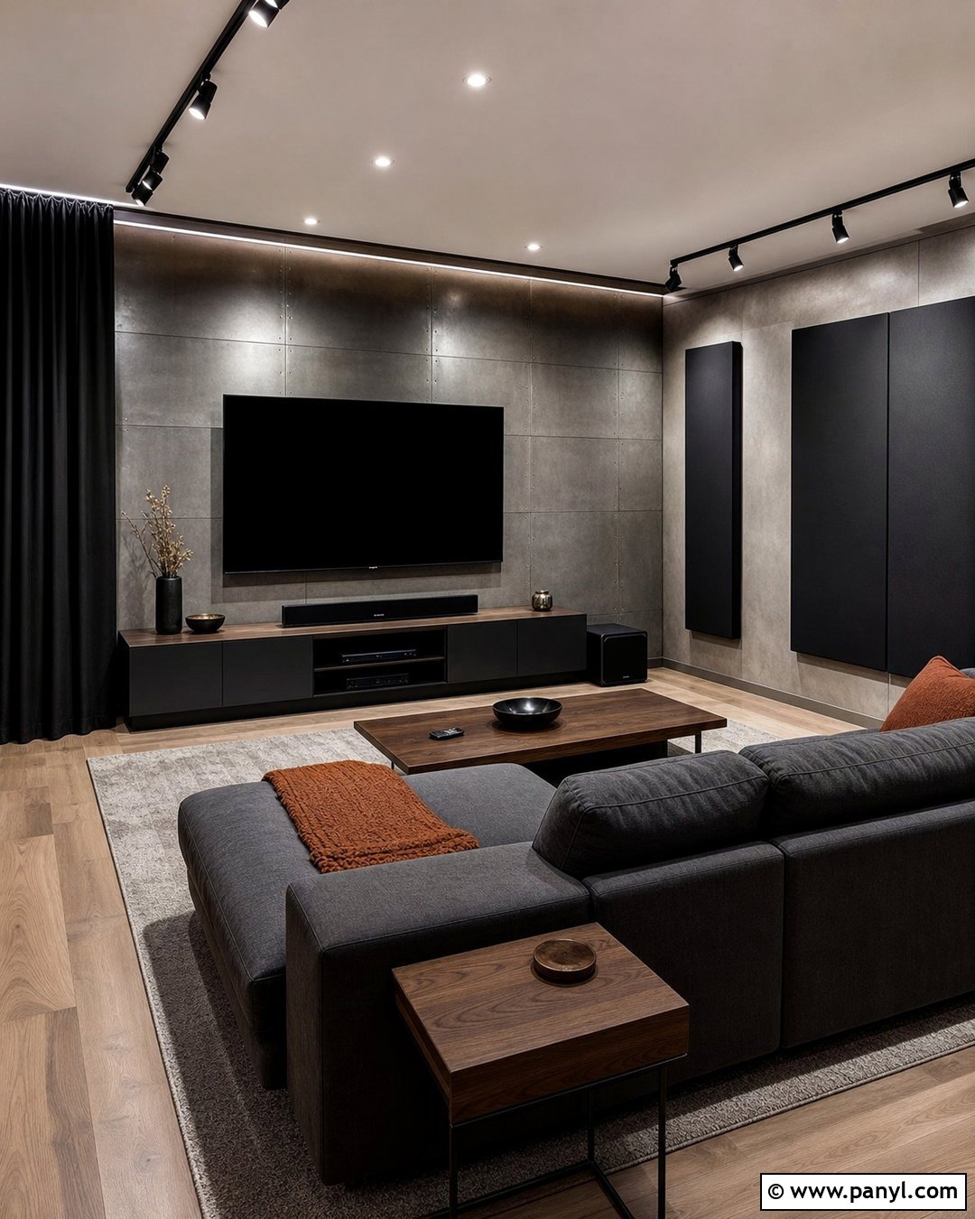 Gunmetal Metallic Media Room Wall - 35 metallic paint walls