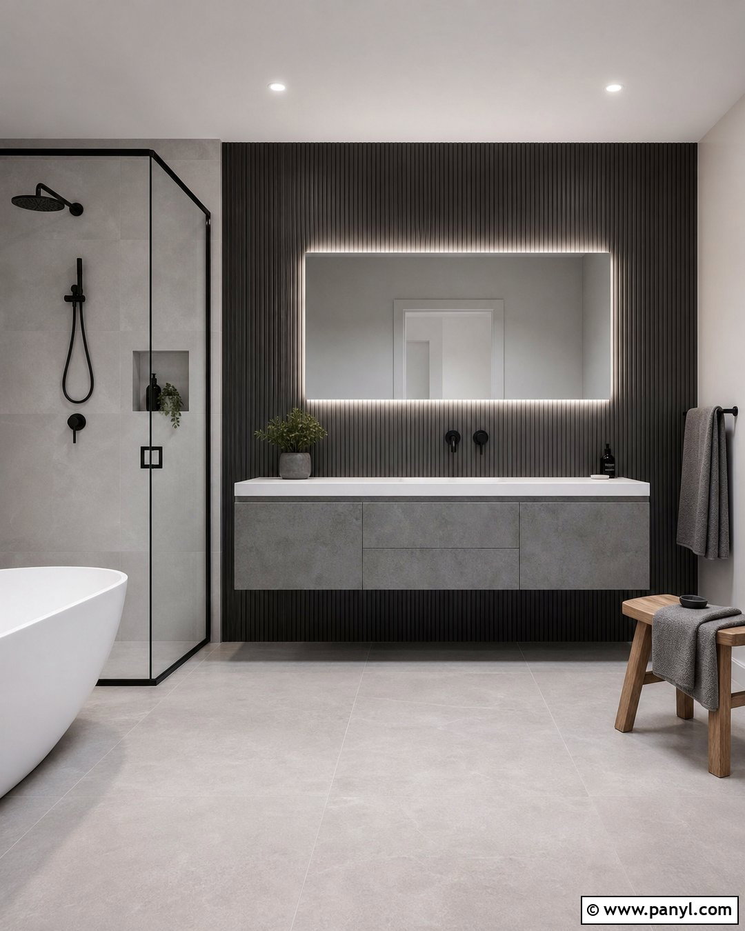 Gunmetal Ribbed Accent Wall - 20 Metallic Accent Wall Bathroom Ideas
