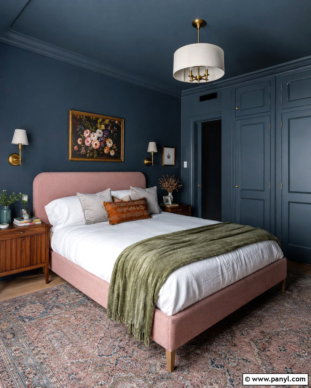 Hague Blue Color Drenched Bedroom - 20 Hague Blue Walls