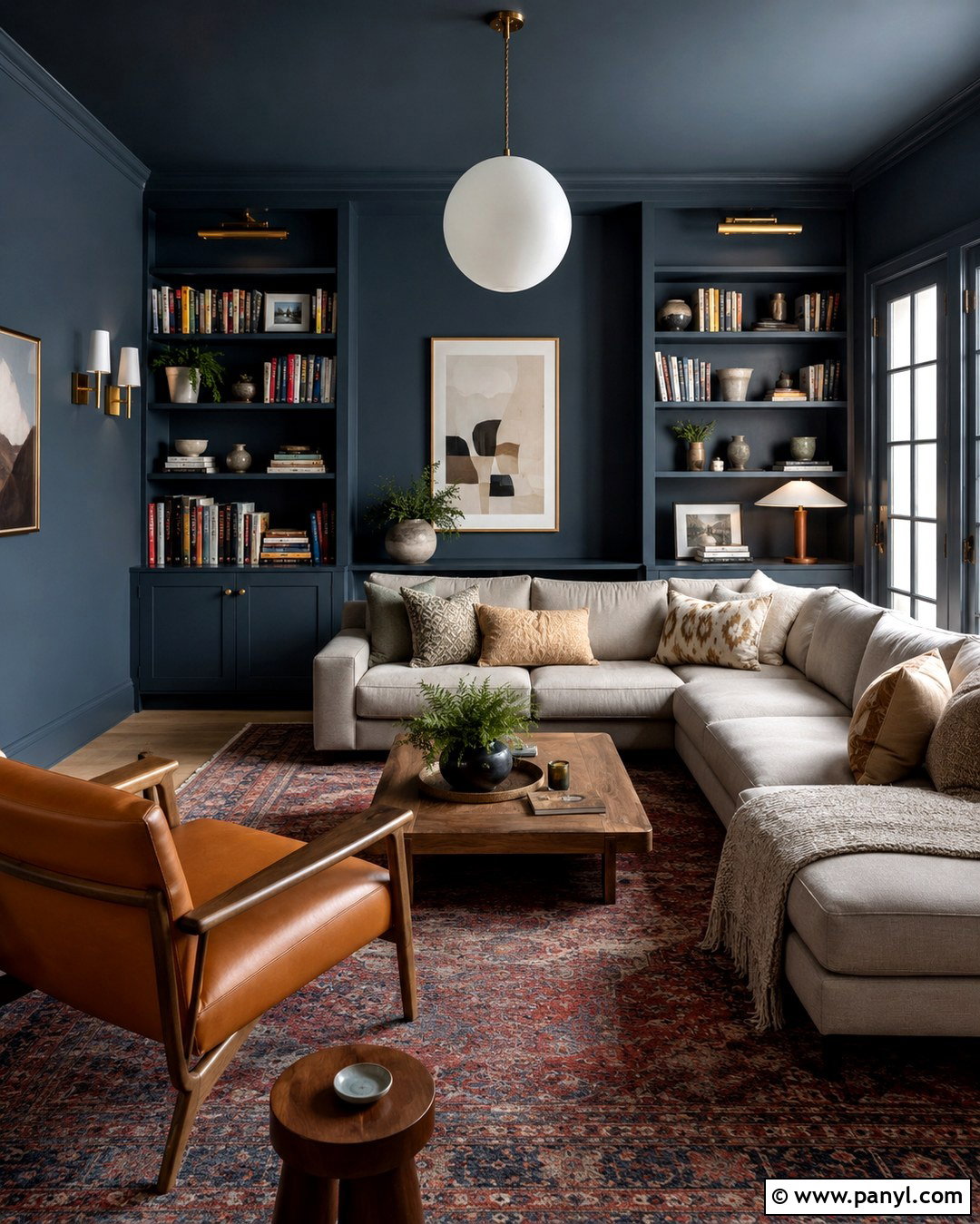 Hague Blue Color Drenched Living Room - 20 Hague Blue Walls