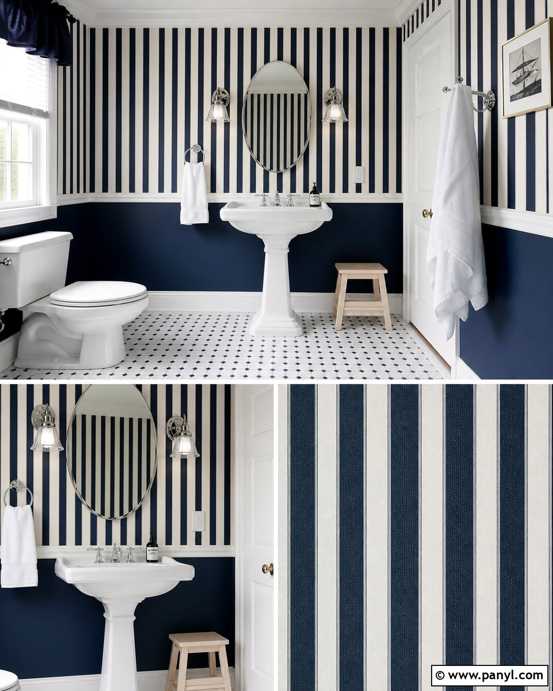 Half Wall Blue Stripes Bathroom - 25 Blue Stripe Painted Wall Ideas