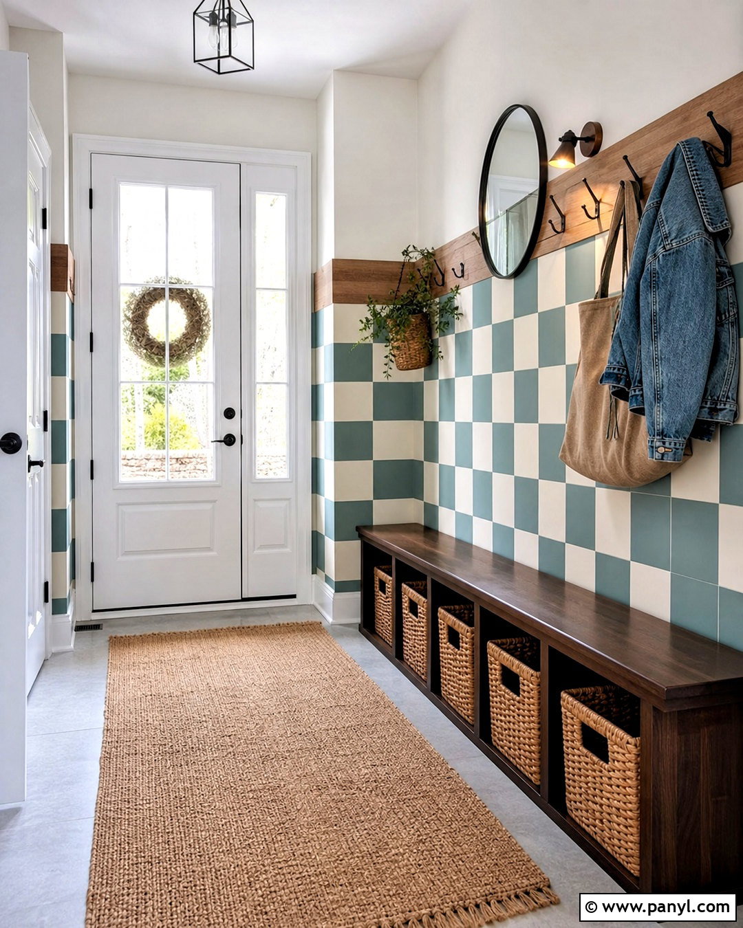 Half Wall Checkered Entryway - 20 diy checkered wall ideas