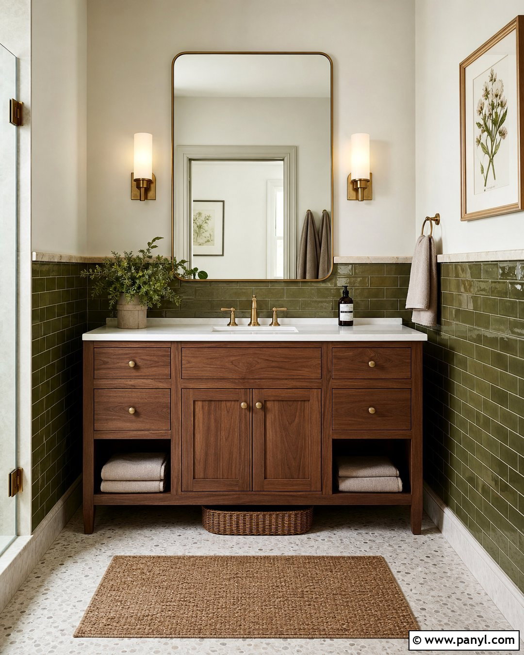 Half Wall Green Tile Bathroom - 35 Green Accent Wall Bathroom Ideas