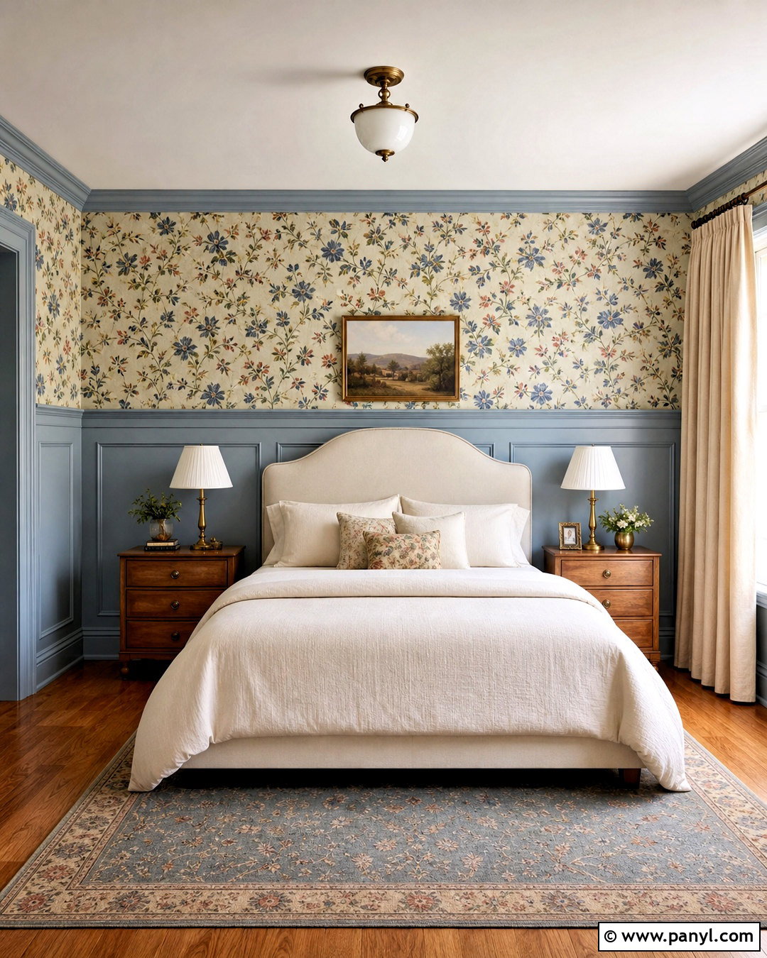 Half Wall Paneling With Floral Wallpaper - 20 half wall bedroom ideas